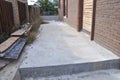 Building new concrete pavement for pathway. Foundation for paving path. Royalty Free Stock Photo