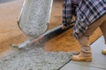 Building new concrete pavement for paving walkway Royalty Free Stock Photo