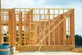 Building of new home construction exterior wood beam construction Royalty Free Stock Photo
