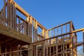 Building of New Home Construction exterior wood beam construction Royalty Free Stock Photo