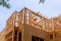 Building of New Home Construction exterior wood beam construction Royalty Free Stock Photo