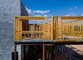 Building of New Home Construction exterior wood beam construction Royalty Free Stock Photo