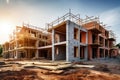 Building new house. Red bricks at construction site. Generative AI Royalty Free Stock Photo