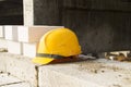 Building. Occupational safety. Yellow helmet to protect your head
