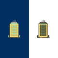 Building, Office, Skyscraper, Tower  Icons. Flat and Line Filled Icon Set Vector Blue Background Royalty Free Stock Photo