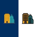 Building, Office, Tower, Head office  Icons. Flat and Line Filled Icon Set Vector Blue Background Royalty Free Stock Photo