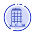 Building, Office, Tower, Space Blue Dotted Line Line Icon