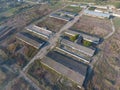 The building of an old farm for cattle. Top view of the farm. Storage of bales of hay on the old farm Royalty Free Stock Photo