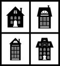 Building Old Fashioned Houses Silhouettes Set