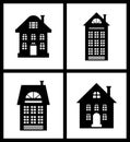 Building Old Fashioned Houses Silhouettes Set