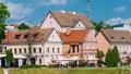 Building In Old Part Minsk, Downtown Nyamiha, Nemiga View With Svisloch River, Belarus. Royalty Free Stock Photo