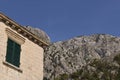 The building in the old town on the background of blue sky. Cator. Old town. Montenegro