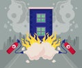 building onfire with extinguisher Royalty Free Stock Photo