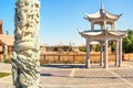 Building of the pagoda in the Asian location of Dubai Safari Park Royalty Free Stock Photo