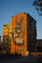 A building painted with a big wolf