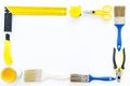 Building, painting and repair tools frame for house constructor work place set white background top view space for text Royalty Free Stock Photo