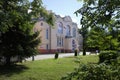 Building and park of Korolenko school in Sovetskaya street of Noginsk of Moscow region, Russia.