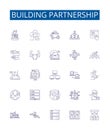 Building partnership line icons signs set. Design collection of Cooperation, Alliance, Unification, Joining, Accord