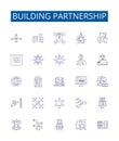 Building partnership line icons signs set. Design collection of Cooperation, Alliance, Unification, Joining, Accord