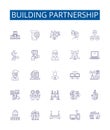 Building partnership line icons signs set. Design collection of Cooperation, Alliance, Unification, Joining, Accord