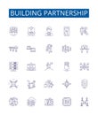 Building partnership line icons signs set. Design collection of Cooperation, Alliance, Unification, Joining, Accord