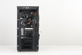 Building of PC, ATX motherboard inserted to black computer midi