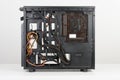 Building of PC, ATX motherboard and power supply unit inserted t