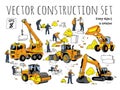 Building people and construction equipment objects set.