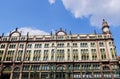 Building perspective view in downtown Budapest. spring scene.