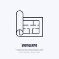 Building plan. Architectural paper, engineering vector flat line icon. Technical drawing illustration, sign Royalty Free Stock Photo