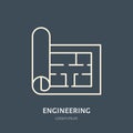 Building plan vector flat line icon. Architecture logo. Illustration of architectural drawing. Engineering survey Royalty Free Stock Photo