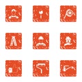 Building plot icons set, grunge style Royalty Free Stock Photo