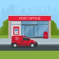 Building of post office and post car. Correspondence isolated vector illustration Royalty Free Stock Photo