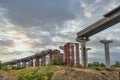 Building Preobrazhensky bridge over the Dnieper river in Zaporizhia, Ukraine Royalty Free Stock Photo