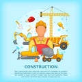 Building process concept erector, cartoon style