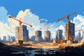 Building progress Construction site with cranes, under construction, vector illustration Royalty Free Stock Photo