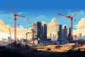 Building progress Construction site with cranes, under construction, vector illustration Royalty Free Stock Photo