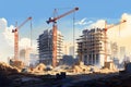 Building progress Construction site with cranes, under construction, vector illustration Royalty Free Stock Photo