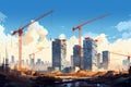 Building progress Construction site with cranes, under construction, vector illustration Royalty Free Stock Photo