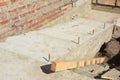 Building ramp for wheelchair entry and steps. Brick ramp way for support wheelchair disabled people in new house construction.