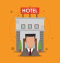 Building receptionist hotel service icon, vector