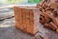 Building red bricks were stacked in an orderly manner. Royalty Free Stock Photo