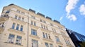 Beautiful facade, restored building exterior in old town. Royalty Free Stock Photo