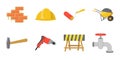 Building repair icons in set collection for design. Building material and tools vector symbol stock web illustration.