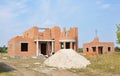 Building residential construction house from bricks. Unfinished House Construction. Royalty Free Stock Photo