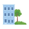 Building residential high tower tree bush isolated icon design