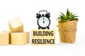 Building resilience symbol. Concept word Building resilience typed on wooden blocks. Beautiful white table white background. Black Royalty Free Stock Photo
