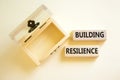 Building resilience symbol. Concept word Building resilience typed on wooden blocks. Beautiful white table white background. Empty Royalty Free Stock Photo