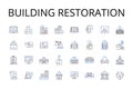 Building restoration line icons collection. Home refurbishment, Structure reconstruction, Property renovation, Facility