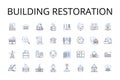 Building restoration line icons collection. Home refurbishment, Structure reconstruction, Property renovation, Facility